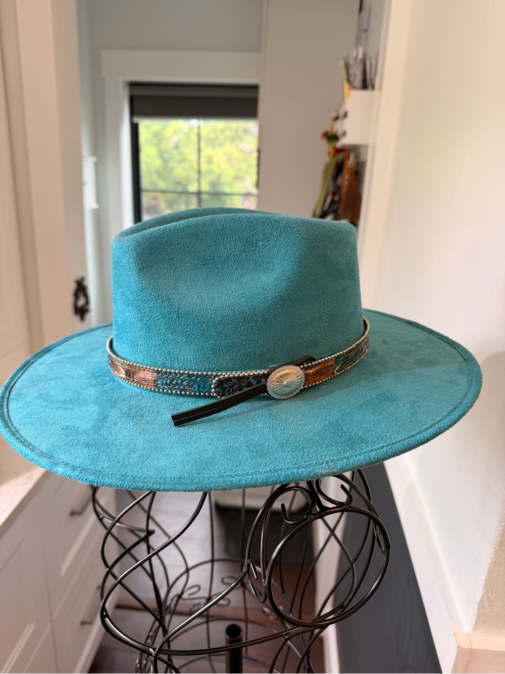 Echo Teal Wide-Brim Suede hat with Braided Accent